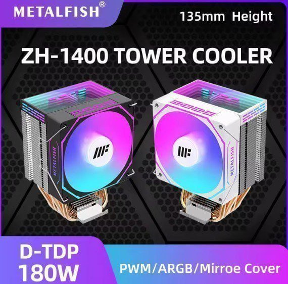 Air Cooler METALFISH ZH-1400, 4 Heatpipes, compatível com 1700 1200 1150 1155 1156 1366 2011 AM5 AM4 AM3 x99 x79 🛒🖥️