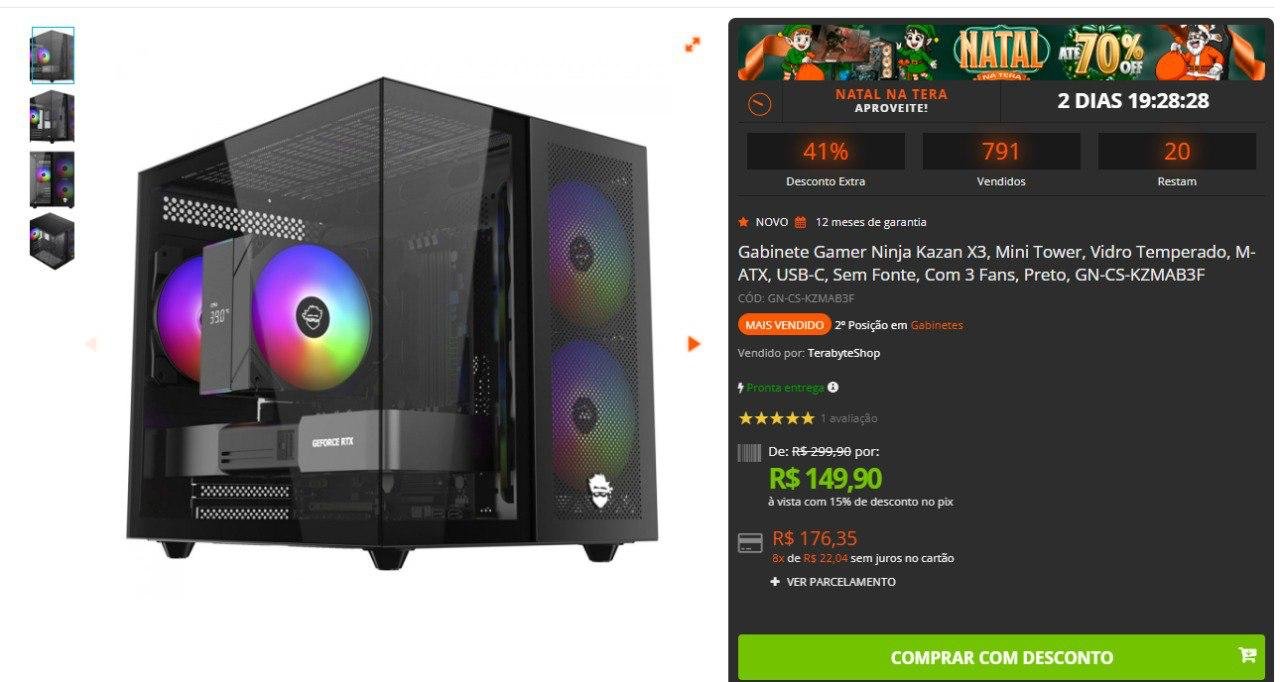 Gabinete Gamer Ninja Kazan X3, Mini Tower, Vidro Temperado, M-ATX, USB-C, Sem Fonte, Com 3 Fans 🖥️🎮
