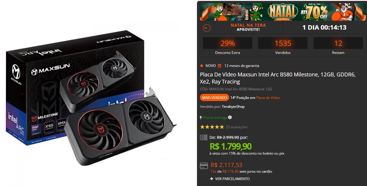 Placa De Vídeo Maxsun Intel Arc B580 Milestone, 12GB, GDDR6, Xe2, Ray Tracing 🖥️🎮